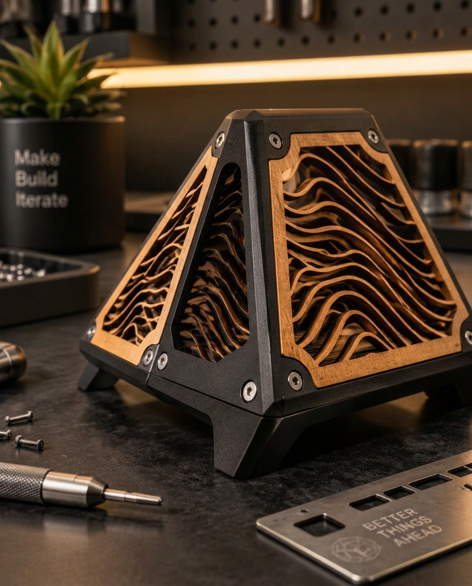 Pieza fabricada con corte láser e impresión 3D